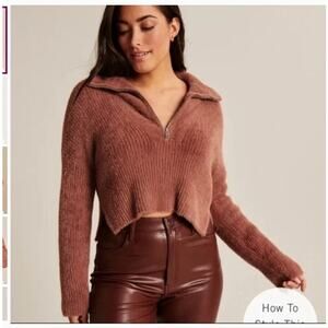 Abercrombie & Fitch soft collection cropped brown half zip eyelash sweater SZ S